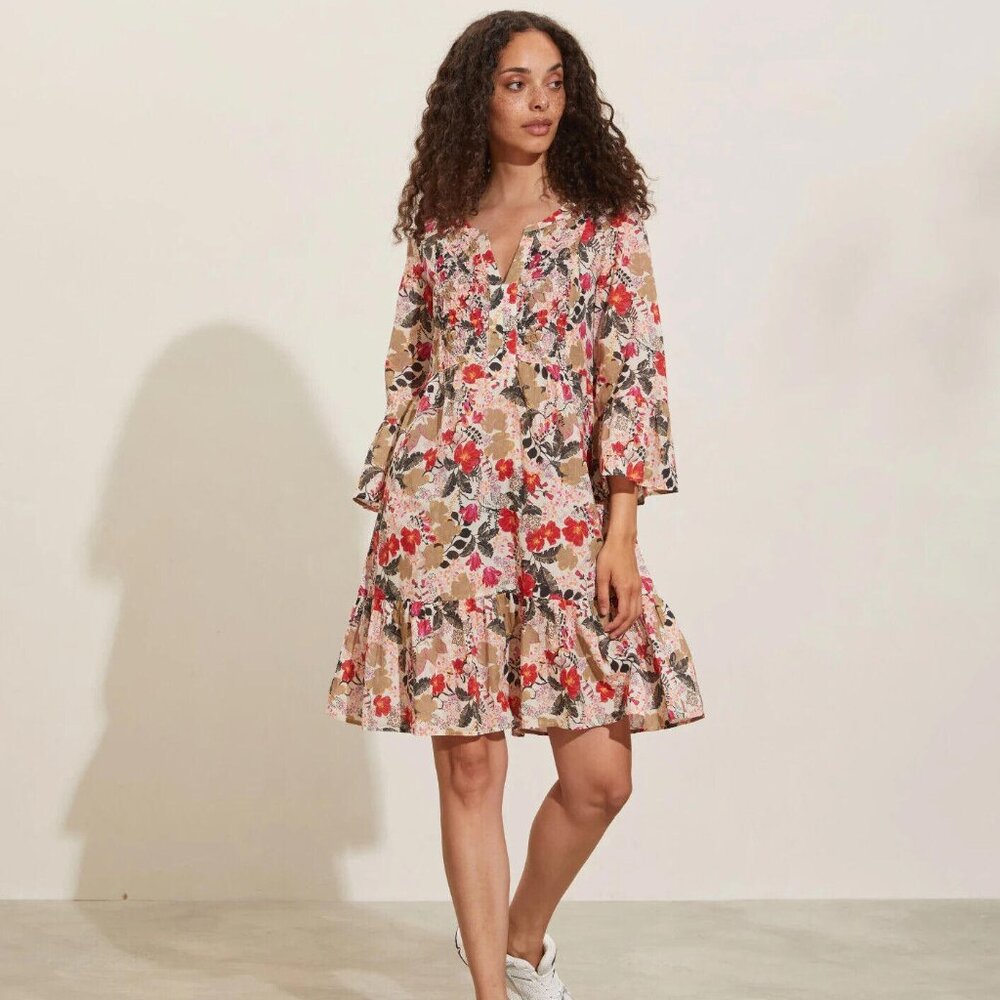 Odd Molly Anthropologie Tamara Short Mini Dress Floral Printed Tiered S-1 255800